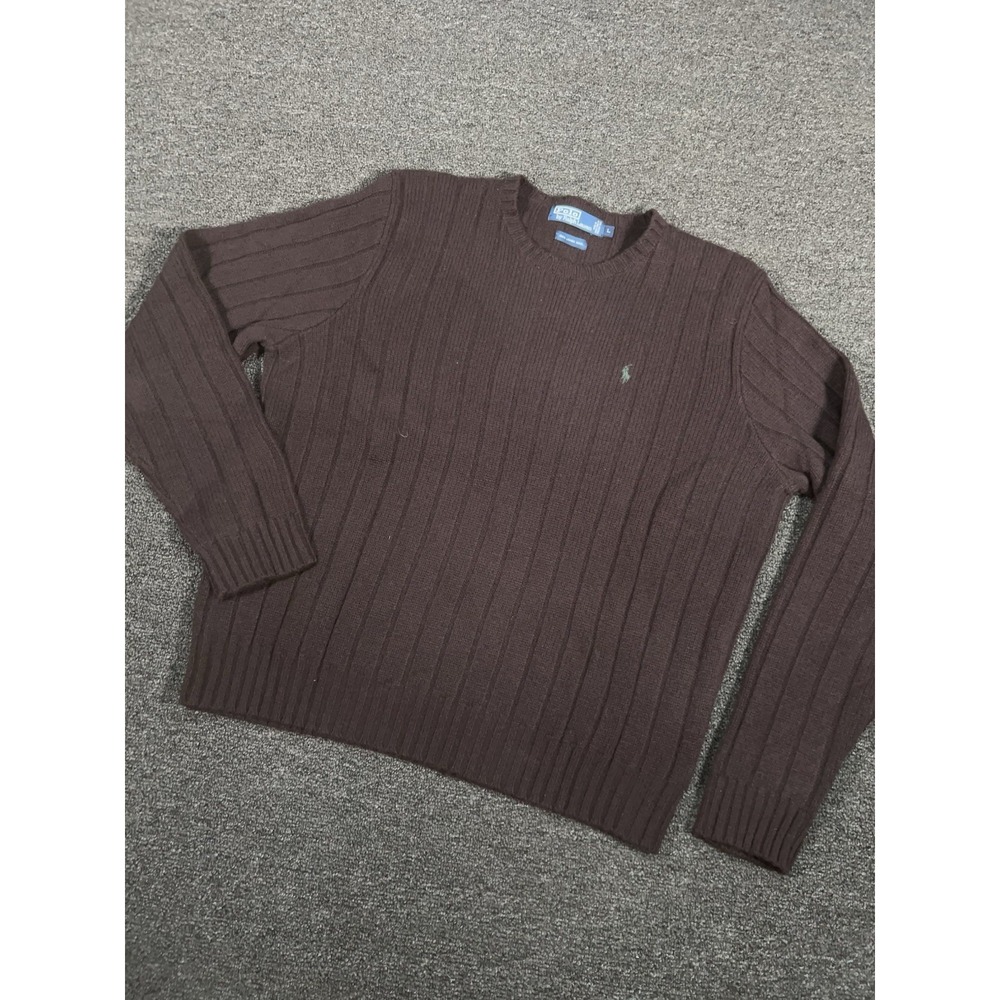 Vintage Polo Ralph Lauren Sweater Men's Large Brown Ribbed Knit Lambswool Pony